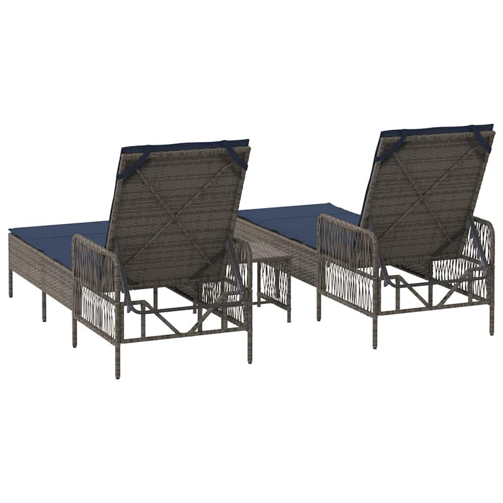 Sun lounger Reclining 2 pcs Grey 35 x 35 x 32cm Poly Rattan